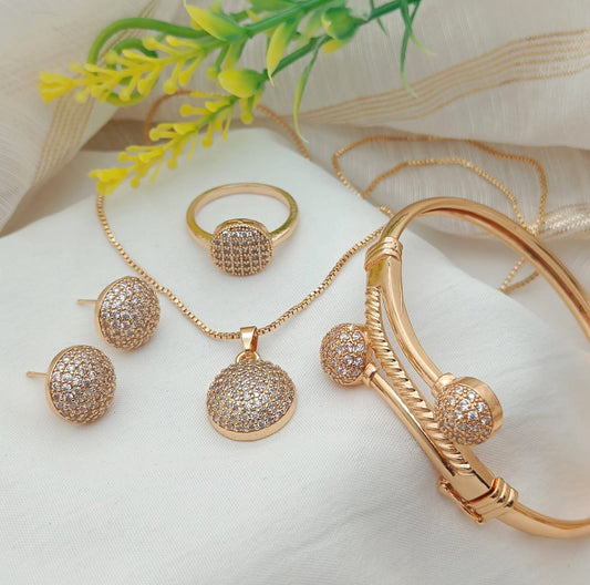 Elegant Zircon Gold Plated Jewelry Complete Set Limited Stock 11-11 Exclusive Deal In Just 2499