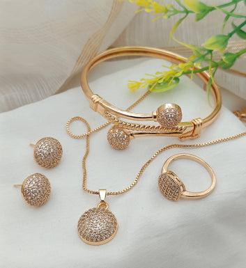 Elegant Zircon Gold Plated Jewelry Complete Set Limited Stock 11-11 Exclusive Deal In Just 2499