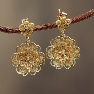 Gold plated filigree flower earrings