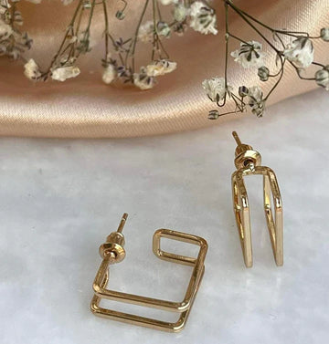 B&B Square Ear Hoops Pair