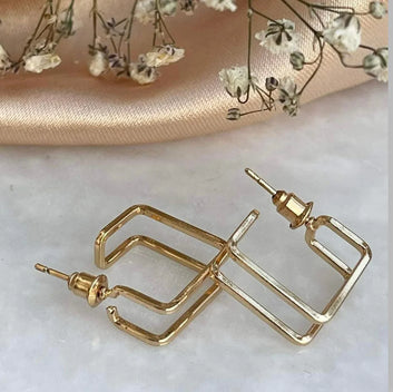 B&B Square Ear Hoops Pair