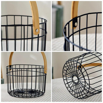 Multipurpose Iron Basket with Wooden Handle